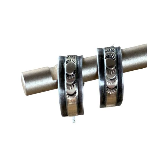 12k Gold Filled Half Hoop Etched Sunbeam Earrings - Picture 5 of 11